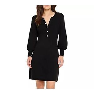NIC+ZOE Twirl Time Black Onyx Sweater Dress‎ Long Sleeve Button Down sz Small